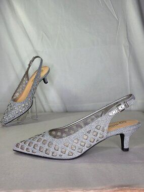 Bella Vita Noel Slingback Pointed Toe Pumps - Silver Glitter, Size: 10 M